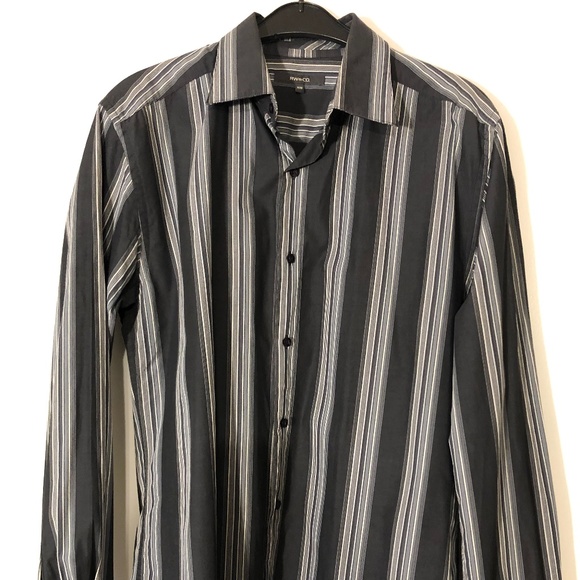Men's RW&CO Long Sleeve Grey Striped Cotton Shirt, Medium - Picture 1 of 5